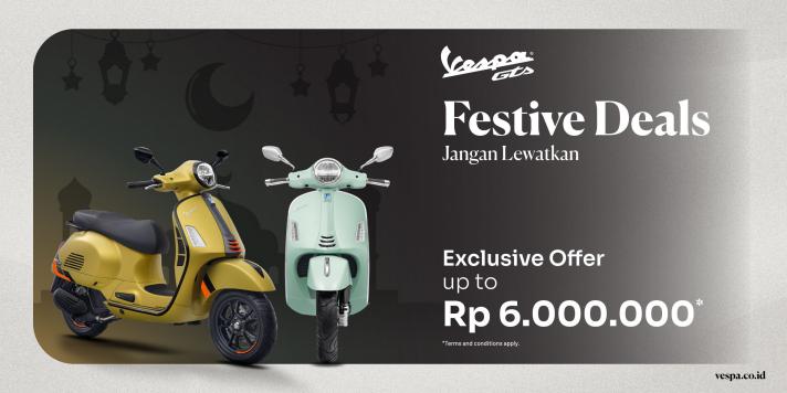 Program promo Ramadan “Festive Deals” dari Vespa menghadirkan penawaran eksklusif hingga Rp 6.000.000 untuk model tertentu selama Maret 2026. Promo ini menjadi bagian dari kampanye spesial PT Piaggio Indonesia bertajuk “You Know You Want It” menjelang Lebaran.