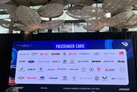 Deretan merek otomotif peserta dipamerkan dalam konferensi pers GIIAS 2026 di Jakarta, Selasa (26/5/2026). Ajang otomotif tahunan tersebut akan digelar di ICE BSD City pada 30 Juli hingga 9 Agustus 2026 dengan menghadirkan lebih dari 60 merek kendaraan.